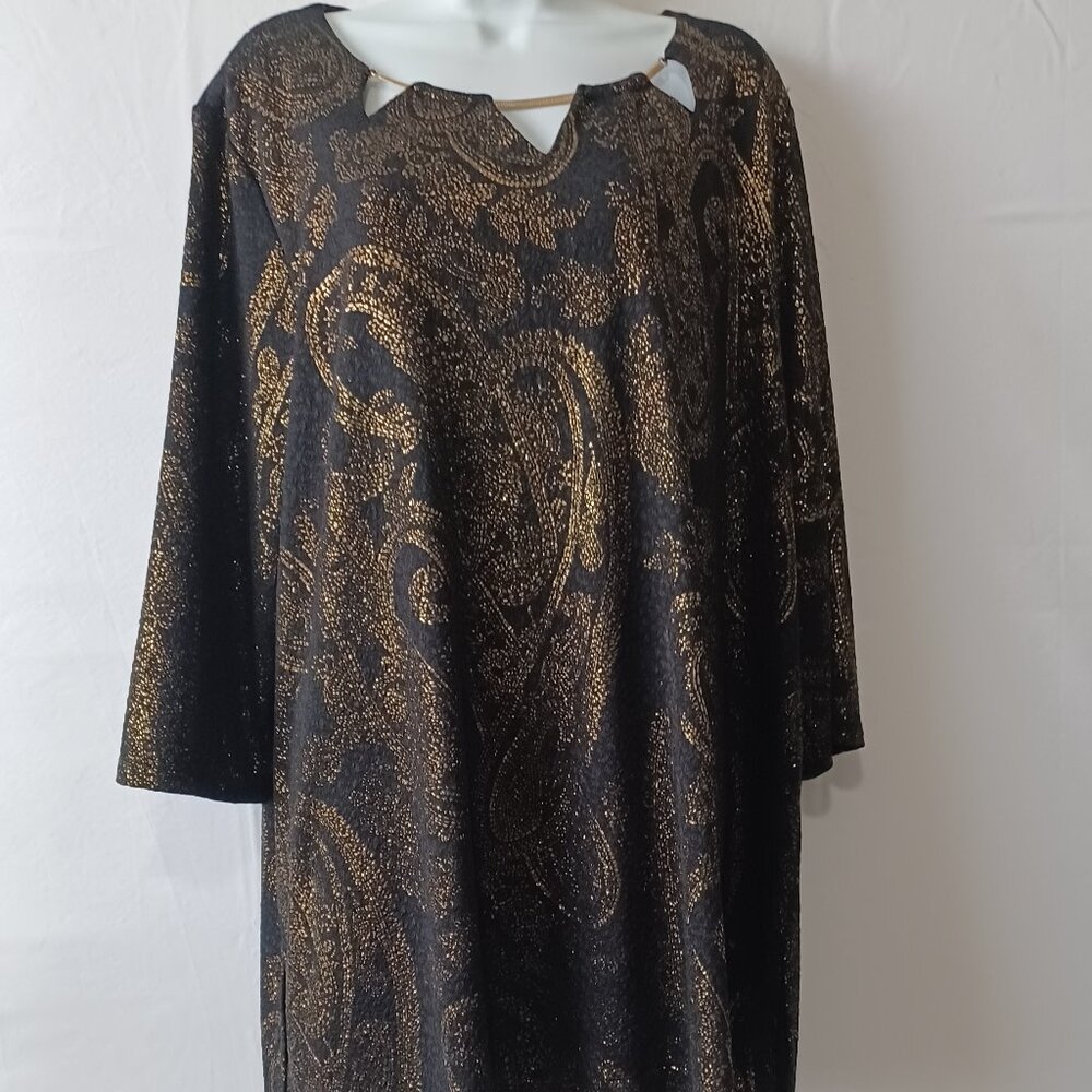 Catherines top black gold glitter paisley gold hardware shimmer party work sz 1X